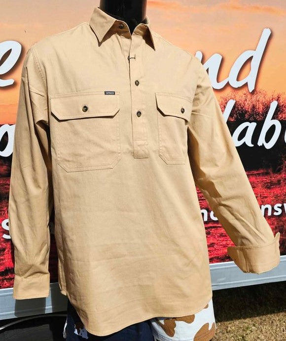 'Outback' NINDIGULLY Beige 1/2 Button Work Shirt