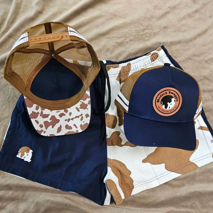 OUTBACK Beige Cow Print Shorts and Cap - Save $15