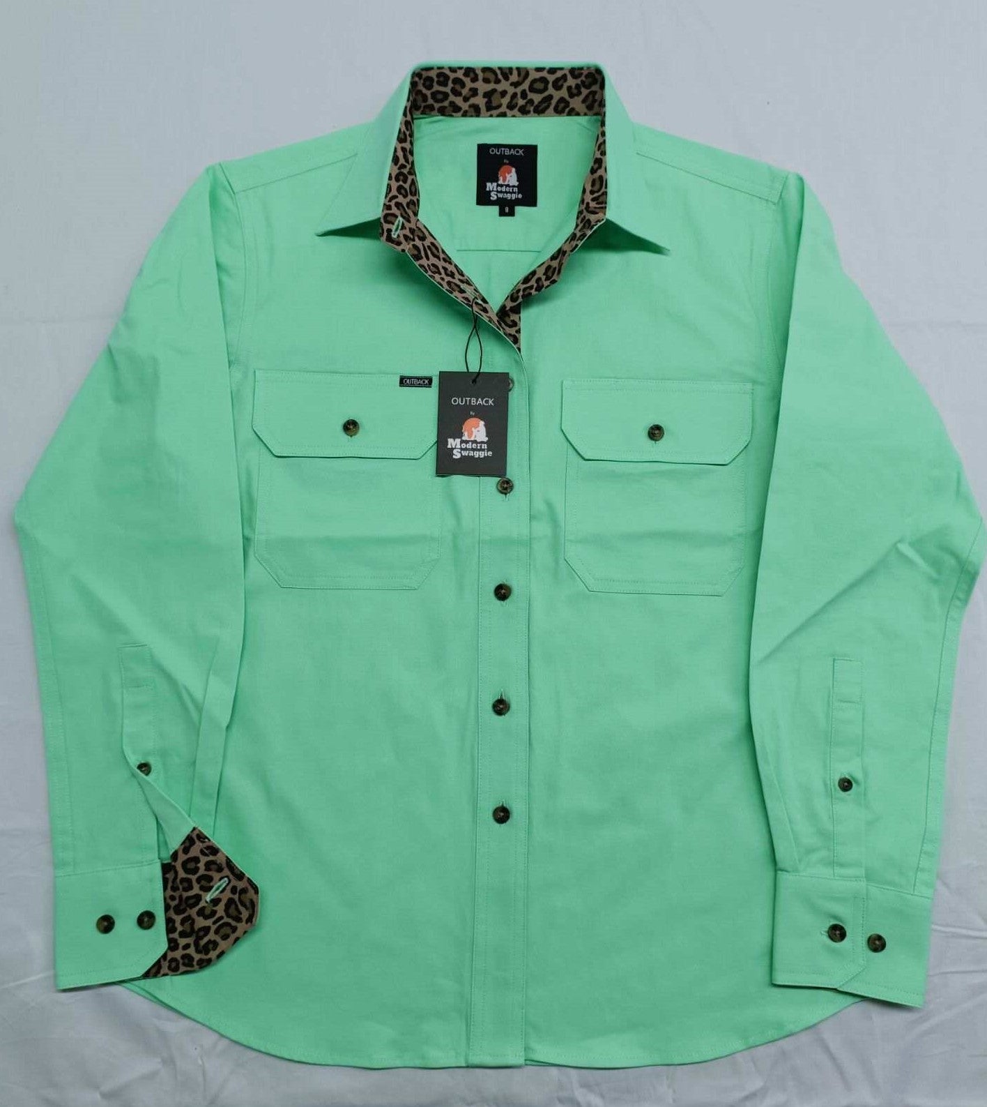 'Outback' Ladies KARUMBA Green Contrast Full Button Work Shirt