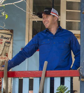 'Outback' ST GEORGE Blue Heavy Weight 1/2 Button Work Shirt