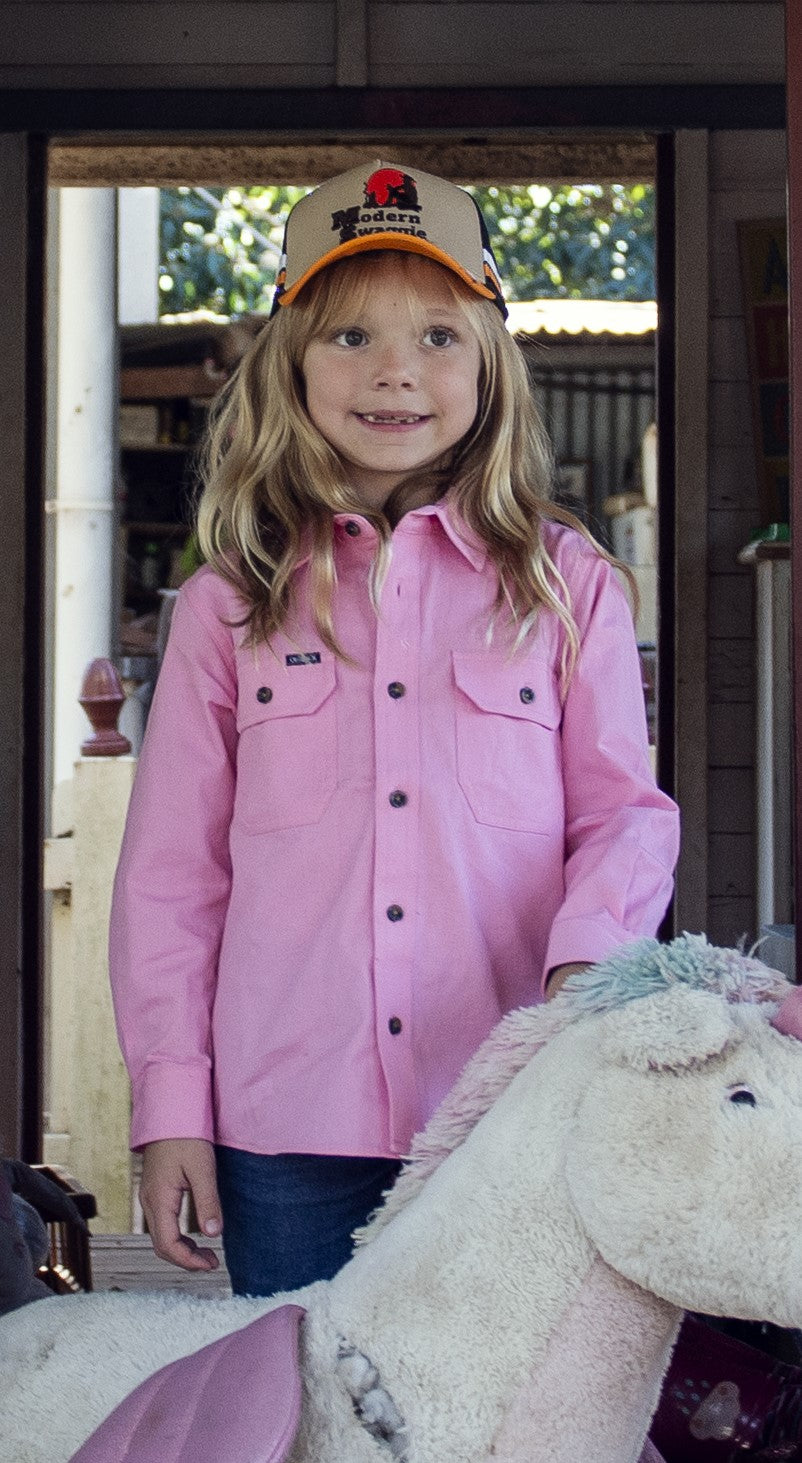 'OUTBACK' Kids CHARLEVILLE Pink Full Button Work Shirt