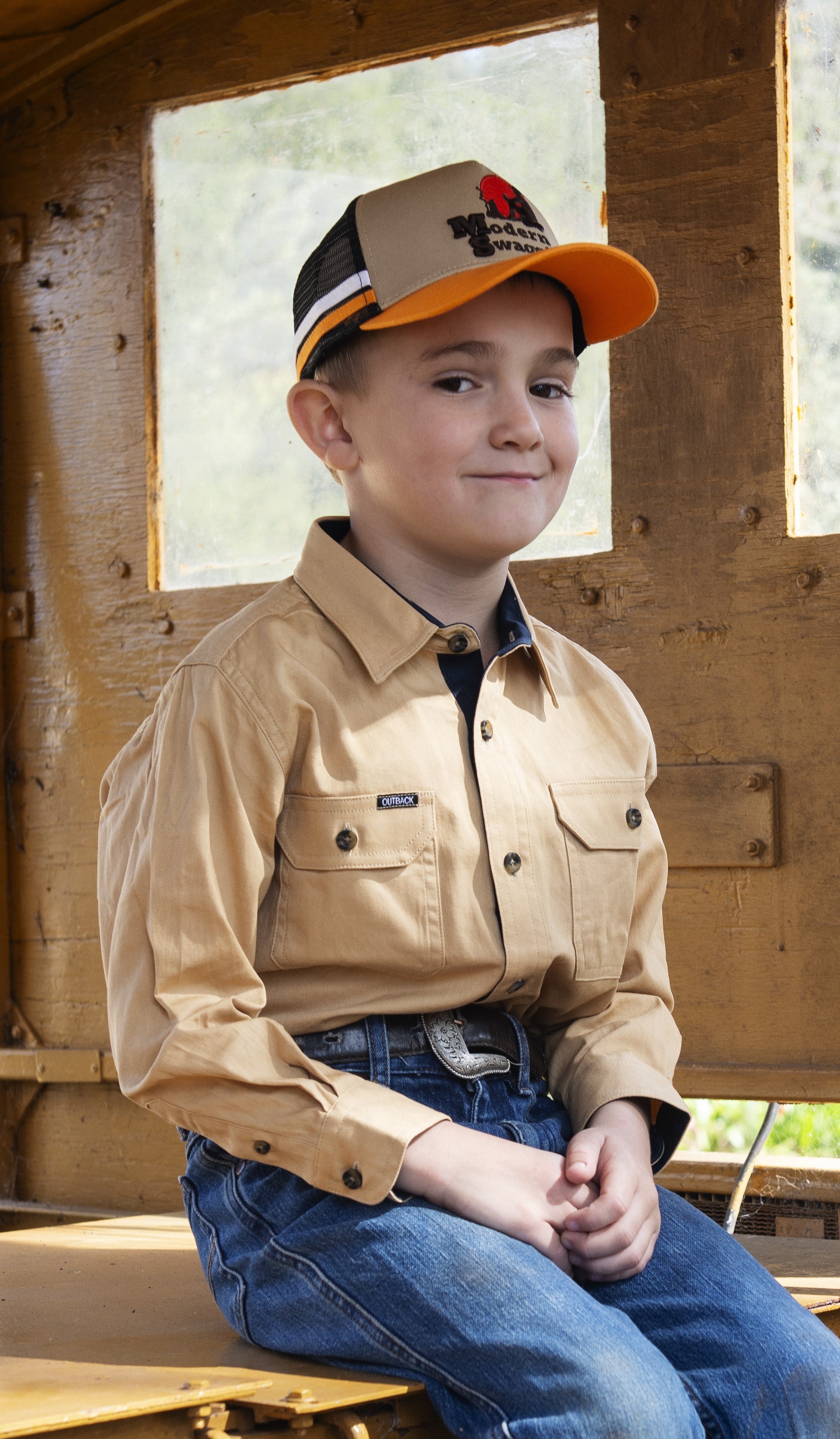 'Outback' Kids NINDIGULLY contrast Full Button Work Shirt