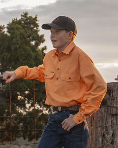 'Outback' CUNNAMULLA Orange 1/2 Button Work Shirt