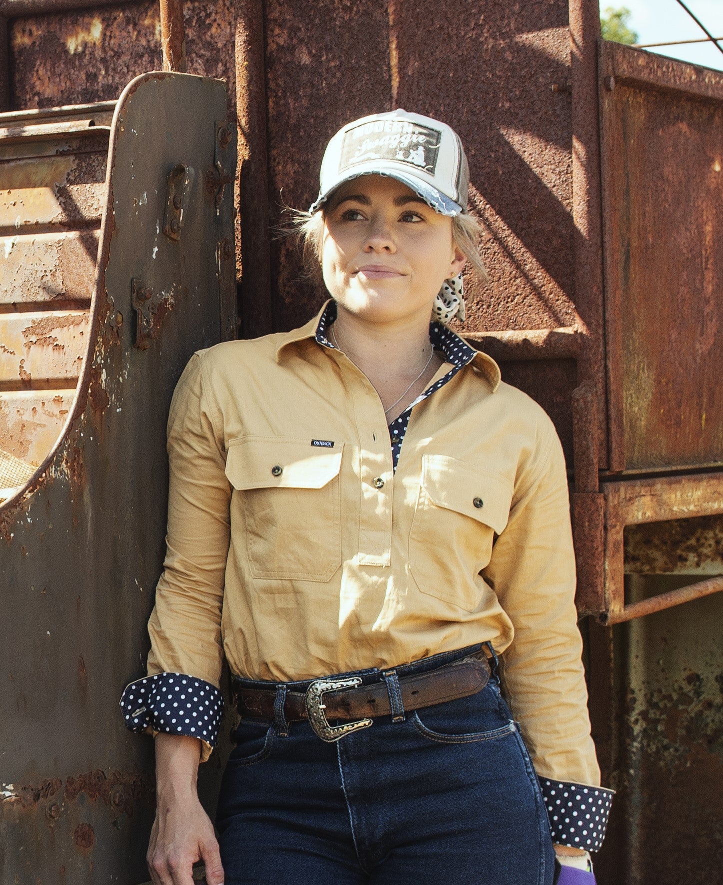'Outback' Ladies NINDIGULLY Contrast 1/2 Button Work Shirt