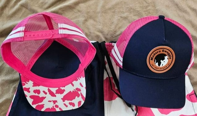 PINK and NAVY LEGENDAIRY Cow Print TRUCKER CAP